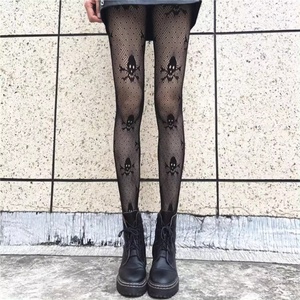 Venta al por mayor personalidad calavera fiesta malla medias mujeres Halloween negro Nylon Fish Net pantimedias - Product Image 1
