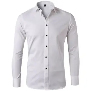 High end men's long sleeved 2023 new business formal wear men's elastic ironless shirt