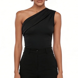 Women's Draped One-Shoulder Crop <b>Top</b> - Sleeveless Ruched Bodycon <b>Top</b> Shirt Fashion - Product Image 2