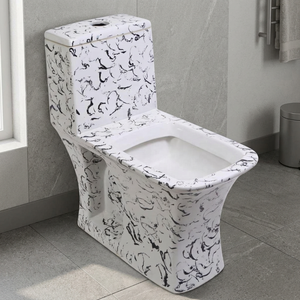 WC monobloc de luxe en céramique imprimé marbre, noir et or, à poser au sol, avec siphon en S - Product Image 2