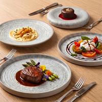 Service de table en céramique gris moucheté style Zen, assiettes et bols en grès à motif spirale minimaliste pour restaurant gastronomique