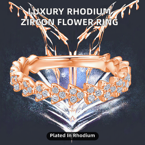 Bagues de fiançailles et de mariage tendance pour femme, en argent sterling plaqué rhodium inaltérable, avec pierres de zircon 5A et motif floral - Product Image 2