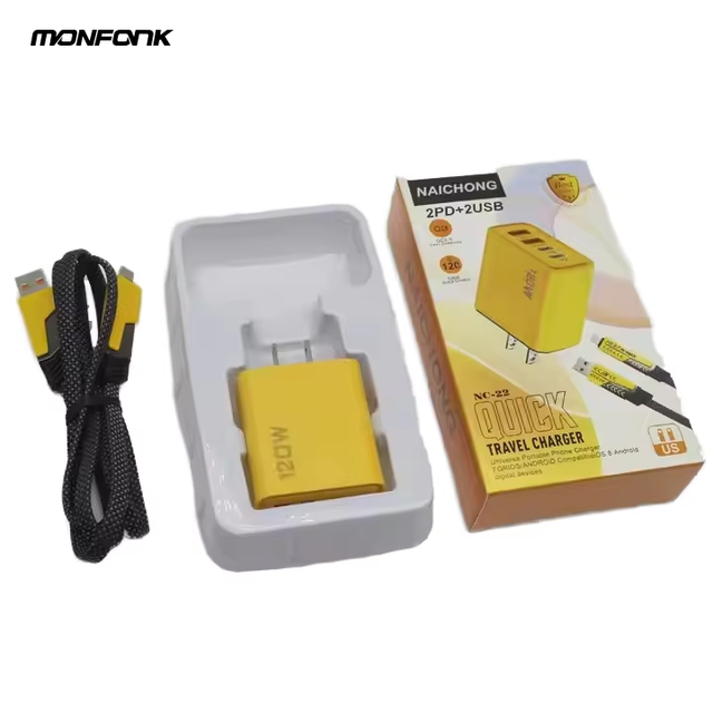 Monfonk 120W GAN Fast Charging 4-Port USB Type C PD Wall Adapter 4in1 Cable Set 65W Output Power 5V/2.4A Mobile Phone Charger