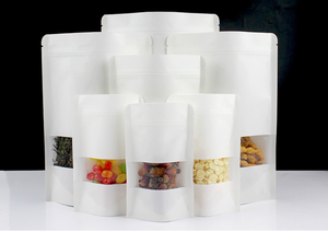 Bolsa Doypack de Grado Alimenticio para Patatas Fritas, Alimentos para Mascotas, Azúcar, Bolsa Blanca con Ventana Transparente y Esmerilada - Product Image 3