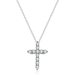 Sterling Silver Cross Pendant With VVS Moissanite Stone Iced Out Moissanite Cross Pendant Necklace