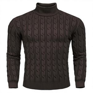 เสื้อสเวตเตอร์ผู้ชายถักลายเคเบิ้ล โพลีเอสเตอร์/คอตตอน สไตล์ลำลอง สำหรับฤดูใบไม้ร่วงและฤดูหนาว  ระบายอากาศได้ดี ไซส์ใหญ่ ปักลาย คอเต่า รับผลิตตามสั่งขายส่ง - Product Image 1