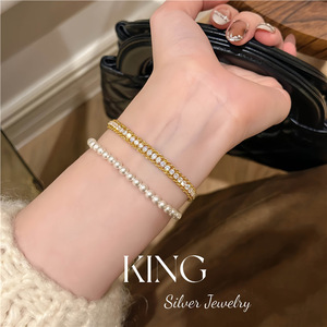 กำไลข้อมือถักลายลูกไม้เงินแท้ King Silver Jewelry เงินสเตอร์ลิง S925 ชุบทอง ประดับคริสตัลและเพชรเทียม แฟชั่นสำหรับผู้หญิง - Product Image 3