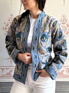Veste d'extérieur pour femme en coton écologique matelassé de style ethnique chic automne 2025, broderie suzani florale, doublure en coton - Product Image 2