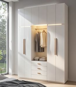 <b>Bedroom</b> <b>Storage</b> Cabinet Simple Wood Wardrobe Household Living Room <b>Furniture</b> 6 Doors Wardrobe - Product Image 1