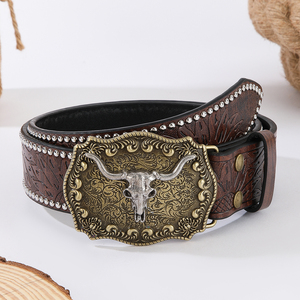 Sabuk Kulit Sapi Model Vintage Kepala Banteng Barat untuk Remaja, Aksesoris Sabuk Jeans Serbaguna, Laris untuk EU, AS, Asia Tenggara - Product Image 5