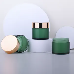 Customized Green Empty Cosmetic Containers 120g 4oz Skincare Cream Nail Dipping Powder Green Matte Jars With Golden Silver Lids
