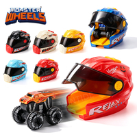Monster Wheels : Boîte mystère de mini voitures à friction en plastique avec lanceur casque, à rétrofriction, pour course surprise, cascades et tout-terrain