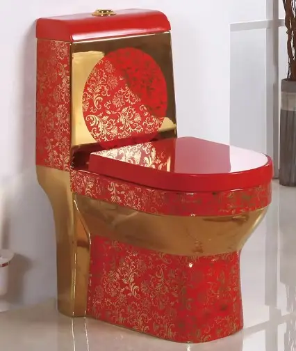Commode de luxe personnalisée articles sanitaires colorés placard à eau une pièce salle de bain plaqué or toilette rouge