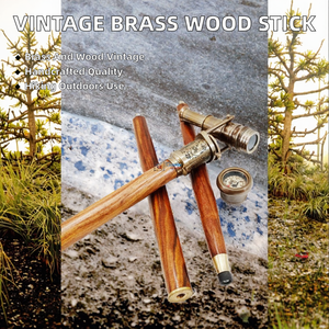 Brass Wood Art Deco Large Vintage Compass Telescope Handle Adjustable 3-Fold Brown Antique Handmade <b>Walking</b> <b>Stick</b> Men Women - Product Image 2