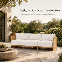 Canapé d'extérieur en teck et rotin naturel, trois places, assise profonde, mobilier de luxe pour patio extérieur, villa haut de gamme, hôtellerie haut de gamme