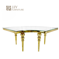 JJY-YHZ-H001 Vente en gros de table de banquet de luxe en acier inoxydable, table de dîner en verre serpentine pour mariage