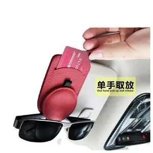 Customized Real Leather Eyeglasses Hanger Clip Car Magnetic Glasses Holder Ticket Card Clip Car Gadgets Visor Sunglasses Clip