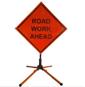 道路前方作业高能见度工作区交通安全反光卷起标志