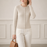 Cardigan en laine mélangée pour femme, style Old Money, col rond, tricot torsadé, fermeture boutonnée, coupe décontractée, doux et chaud, fabrication sur mesure OEM