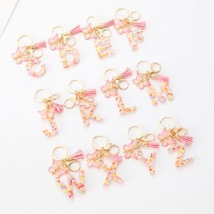 Wholesale Pink Sequin Letter Keychains Butterfly Tassel Resin Pendant <b>Keyrings</b> for <b>Women</b> - Product Image 4