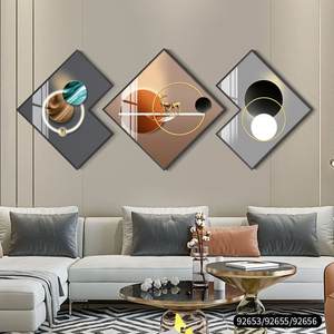 Decoración Abstracta para Sala de Estar, Tríptico de Porcelana de Cristal de Lujo con Diamantes, Arte Abstracto Moderno para Pared - Product Image 2