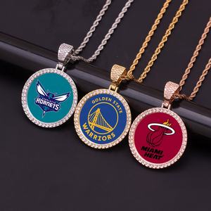 Collier pendentif avec médaillon rond XL de 35/43/68 mm, nouveau, serti de pierres, NBA, bijoux hip-hop, équipes, fans - Product Image 4