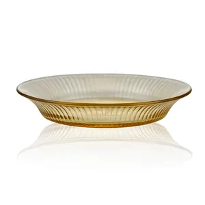 7.5inch embossed stripes Low borosilicate glass Plate with Amber color for microware