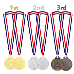 Logotipo personalizado Medallas de premio de metal de 2 "Cinta Lisa Cinta de grogrén de 1er y 3er lugar para la competencia escolar de Medallas - Product Image 4