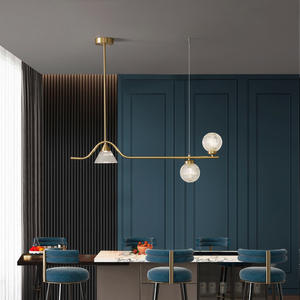 Lustre de salle à manger moderne minimaliste italien, luminaire suspendu en verre de designer nordique tout en cuivre pour comptoir de bar, salle à manger longue - Product Image 3