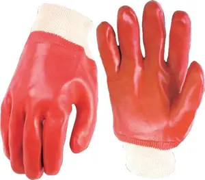 בניית בטיחות יד כפפות ppe אדום PVC לסרוג יד כפפות