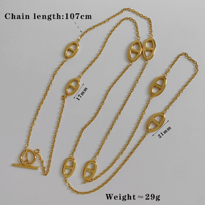 Clicliyeni Trendy domuz burun paslanmaz çelik Charm su geçirmez altın kaplama yüksek kalite uzun kadın kazak zincir kolye - Product Image 6