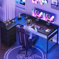 Bureau d'angle en L noir pour ordinateur, avec prises électriques intégrées et étagères réversibles, idéal pour la maison, le bureau, la chambre ou le salon, parfait pour le gaming.
