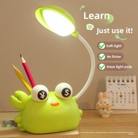 Lampe de bureau LED pour enfants, motif crabe de dessin animé, protection des yeux, abat-jour en plastique, taille-crayon, porte-stylo, chargement USB