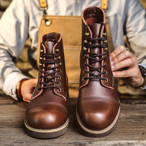 Botas de Motero Retro Americanas de Cuero Vacuno para Hombre, Botas de Trabajo Casuales de Caña Alta con Punta Redonda y Suela Gruesa, Calzado para Exteriores - Product Image 5