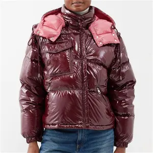 OEM Großhandel Winterkleid ung Anbieter Zip Up Pink Cropped Reversible Daunen mantel Puffer Jacke Frauen