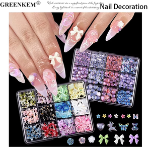 12-grille 3D Offre Spéciale Mixte Arc Perle Ruban Strass Bowknot Étoile Coeur Fleur Décoration Nail Charmes - Product Image 2