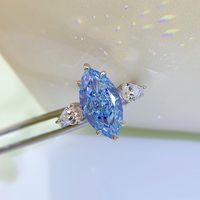 Bague en argent sterling 925 plaqué rhodium avec zircon cubique blanc et bleu taille marquise 8*16 pour fiançailles, mariage et soirée