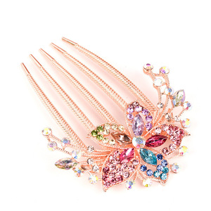 En gros, Pince à cheveux peigne à cinq dents en alliage incrustée de diamants, motif fleur colorée, élégante pour <span class=keywords><strong>chignon</strong></span> femme - Product Image 2