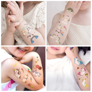 Più venduto <span class=keywords><strong>unicorno</strong></span> temporaneo tatuaggio adesivi per bambini, trasferimento di acqua Glitter Body Art, sicuro e lavabile all'ingrosso per bambini tatuaggi - Product Image 1