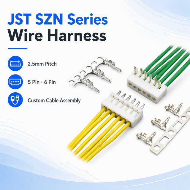 Customized JST SZN Wire Harness 2.5mm Pitch Connector with Crimp Terminals for Automotive Appliance LED