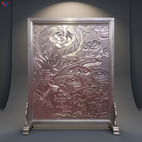 Paravent contemporain en aluminium avec motif floral sculpté pour salle à manger, largeur 70 pouces, finition thermolaquée