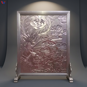 Paravent contemporain en aluminium avec motif floral sculpté pour salle à manger, largeur 70 pouces, finition thermolaquée - Product Image 3