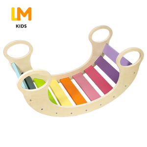 LM KIDS Montessori wooden climbing wobble baby toys indoor play gym rainbow rocker pickler arch