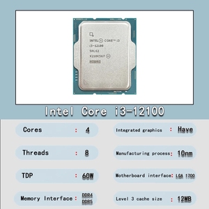 Para <span class=keywords><strong>Intel</strong></span> <span class=keywords><strong>Core</strong></span> <span class=keywords><strong>i3</strong></span> 12100 de 3,3 GHz de 4-<span class=keywords><strong>Core</strong></span> 8-Hilo de procesador de CPU <span class=keywords><strong>Intel</strong></span> 7 L3 = 12M 60W LGA 1700 <span class=keywords><strong>i3</strong></span>-12100 - Product Image 2