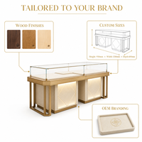 Vitrine de présentation de bijoux en bois et verre personnalisée avec éclairage LED pour les magasins de bijoux en gros
