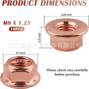 Tuercas hexagonales M8 con brida chapada en cobre para piezas de tubo de escape BMW Serie 3 E30 - Product Image 4