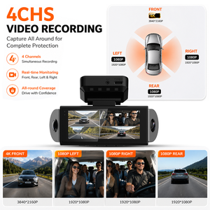 NOUVEAU 360 °   Caméra embarquée 4 canaux 4K avec contrôle WiFi via application, suivi GPS et objectif fisheye pour voitures – <span class=keywords><strong>Enregistreur</strong></span> de voiture OEM 4CH - Product Image 3