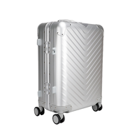 Valise trolley argentée, durable, de qualité supérieure, spacieuse, en aluminium, avec crochet latéral, verrouillage sécurisé, roues pivotantes à 360°, portable