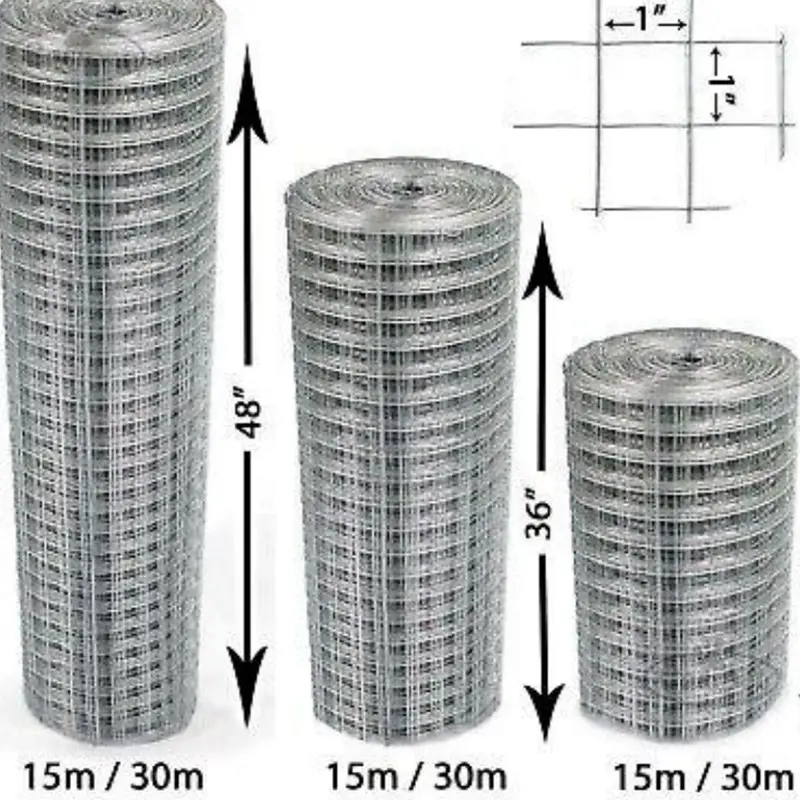 1 × 1 Loch 3 Fuß 30 M Länge verzinkte geschweißte Drahtgitterrollen