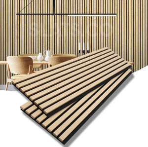 Panneau acoustique en bois à lattes en fibre de polyester MDF, placage pour décoration murale intérieure de bureau et maison, design graphique DIY - Product Image 2